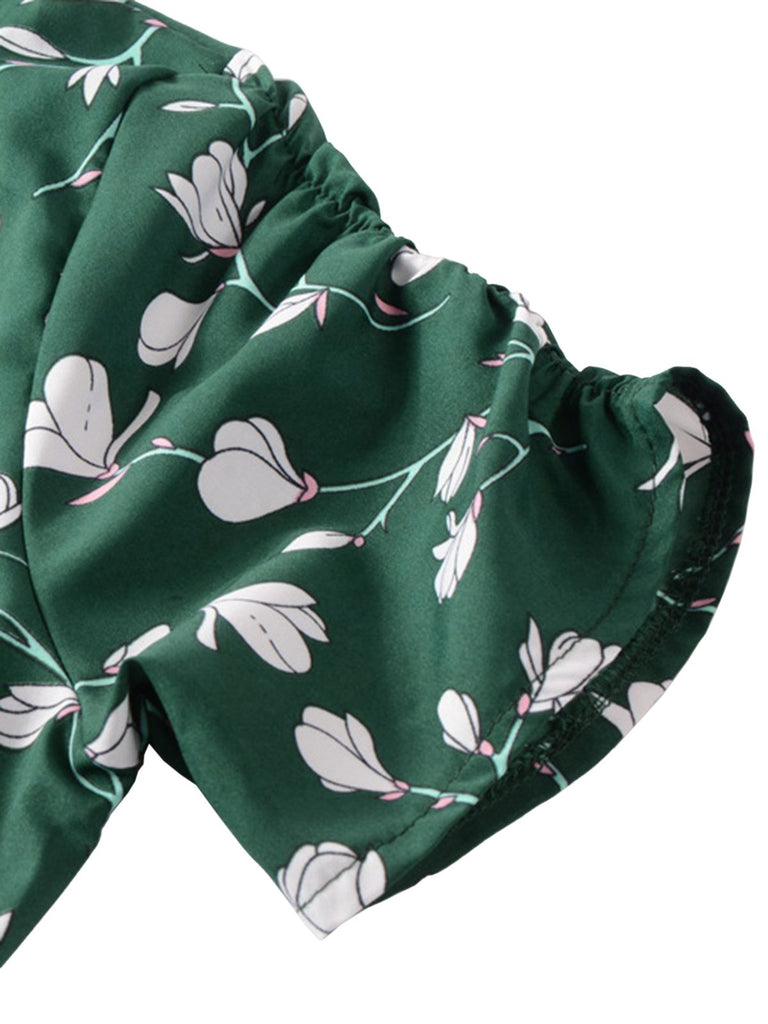 This Green 1940s V-Neck Floral Dress wraps her in 1940s elegance, one twirl at a time