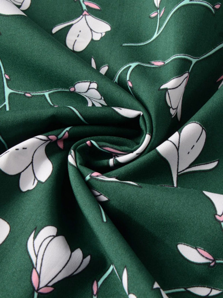 Green 1940s V-Neck Floral Dress — a 1940s silhouette that turns sidewalks into runways