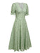 Green 1940s V-Neck Floral Lantern Sleeves Dress, vintage dress, retro fashion, floral print - perfect for women who love vintage and retro fashion