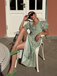 Green 1940s V-Neck Floral Lantern Sleeves Dress - vintage dress, retro fashion