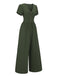Green 1940s V-Neck Solid Jumpsuit, vintage romper, retro jumpsuit - perfect for women who love vintage and retro fashion