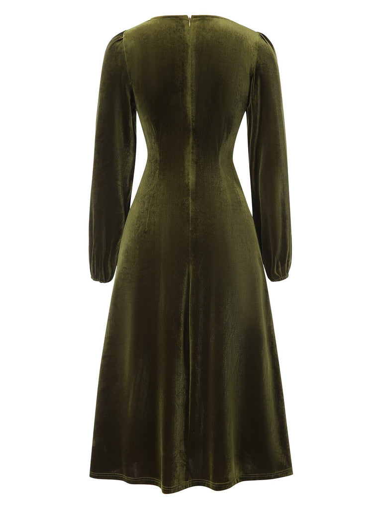 Green 1940s Velvet Petal Collar Dress, vintage dress, retro fashion - perfect for women who love vintage and retro fashion