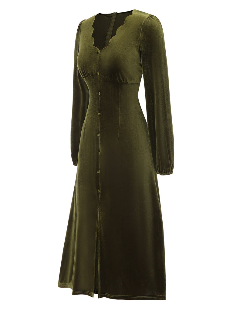 Green 1940s Velvet Petal Collar Dress, vintage dress, retro fashion - perfect for women who love vintage and retro fashion