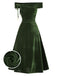 Green 1940s Velvet Ruched Off-Shoulder Bardot Dress, vintage dress, retro fashion - perfect for women who love vintage and retro fashion