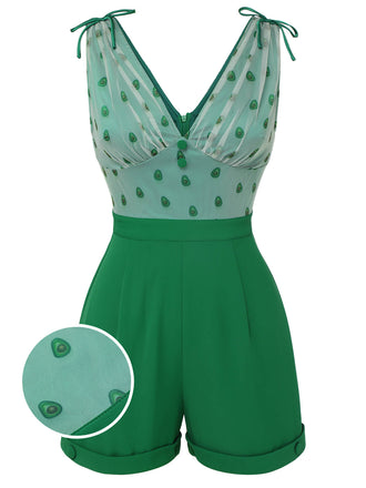 She finds her 1950s story in this Green 1950s Avocado Mesh V-Neck Romper