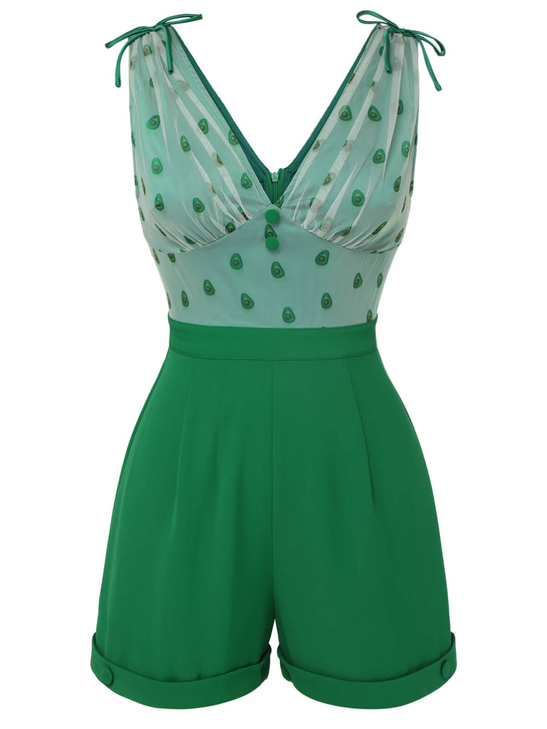 Green 1950s Avocado Mesh V-Neck Romper, vintage romper, retro jumpsuit - perfect for women who love vintage and retro fashion