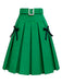 Green 1950s Bow Solid Belted Pleated Skirt - vintage skirt, retro style