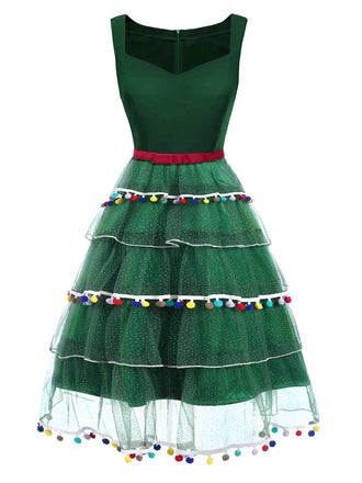 She slips into this Green 1950s Christmas Tree Bow Mesh Puffy Dress and suddenly it's a 1950s daydream