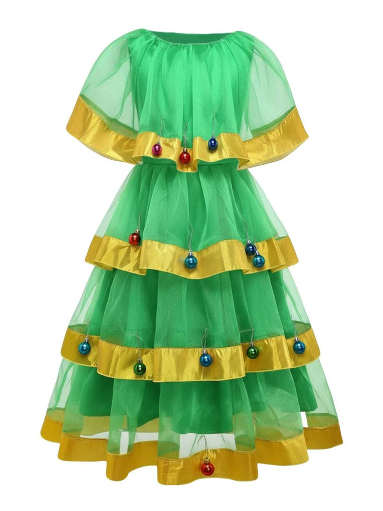 This Green 1950s Christmas Tree Costume With Bell whispers 1950s secrets to those who notice