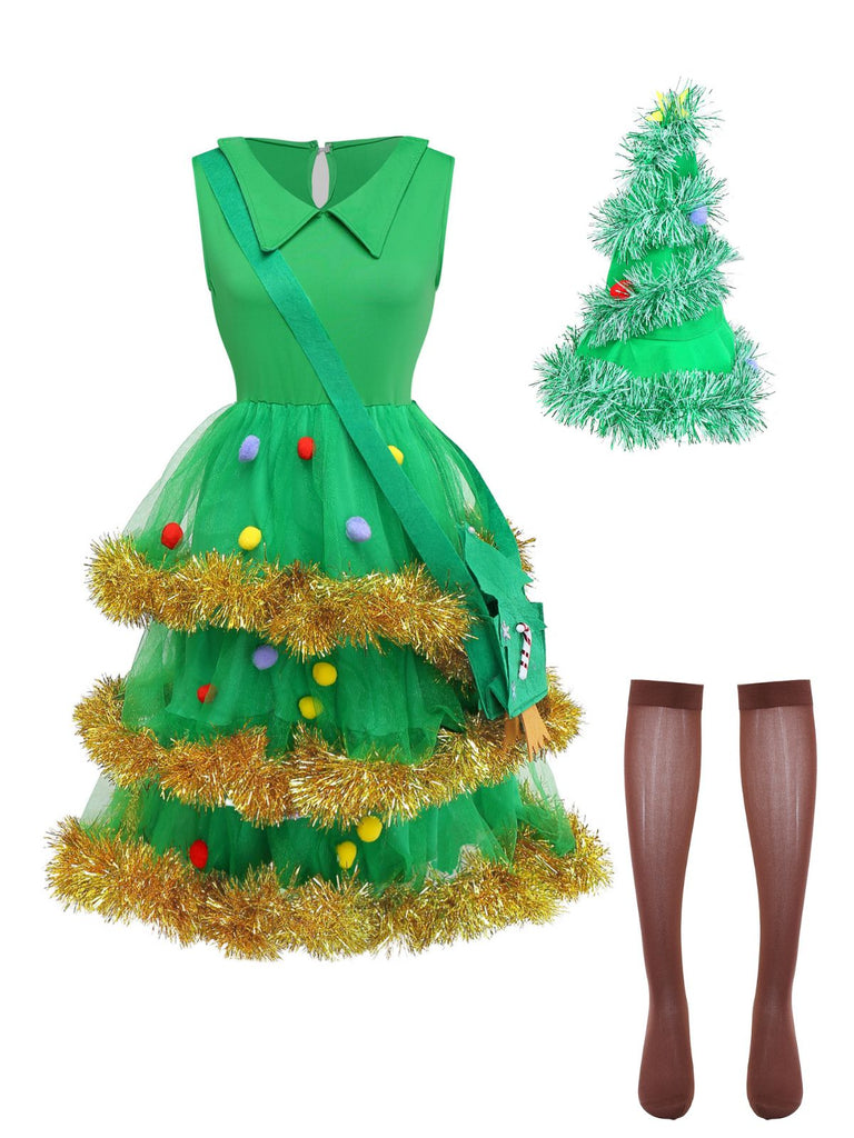 Green 1950s Christmas Tree Tiered Dress Set: where 1950s romance meets her modern spirit