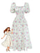 Green 1950s Floral Square Neck Dress 2