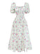 Green 1950s Floral Square Neck Dress 3