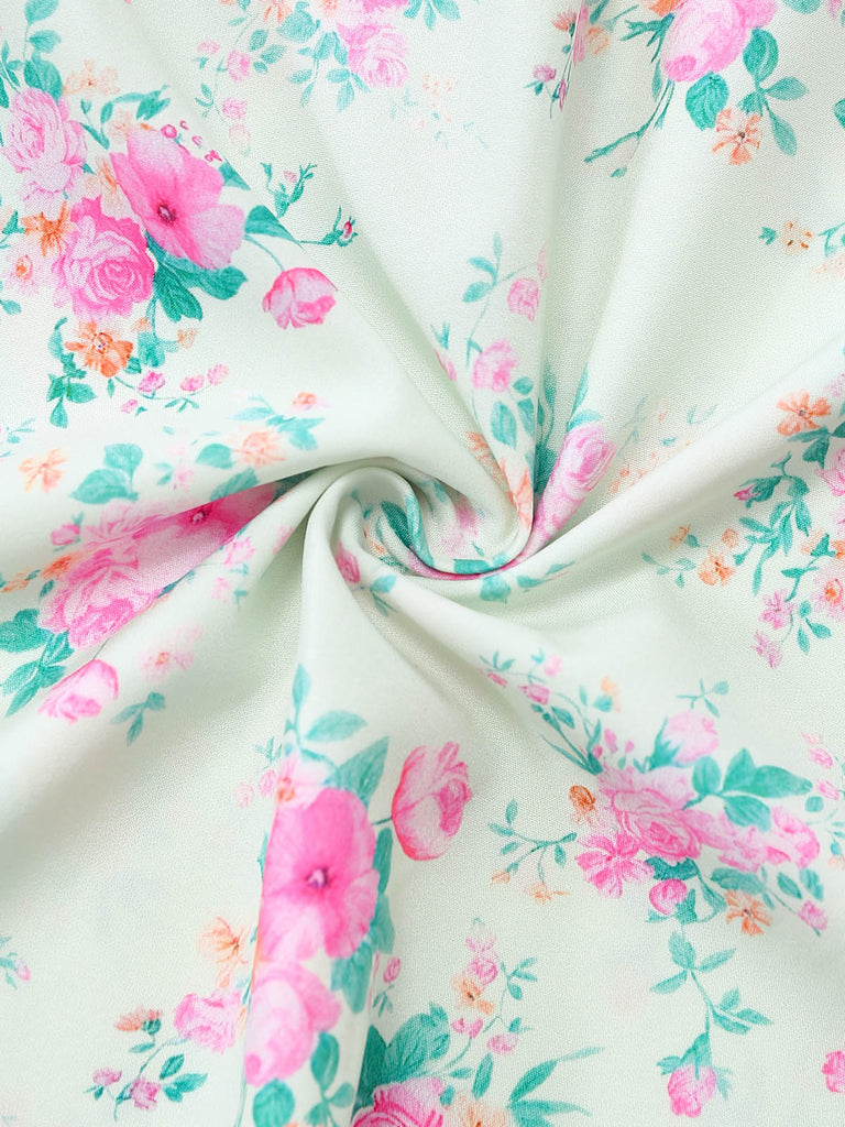 Green 1950s Floral Square Neck Dress 7