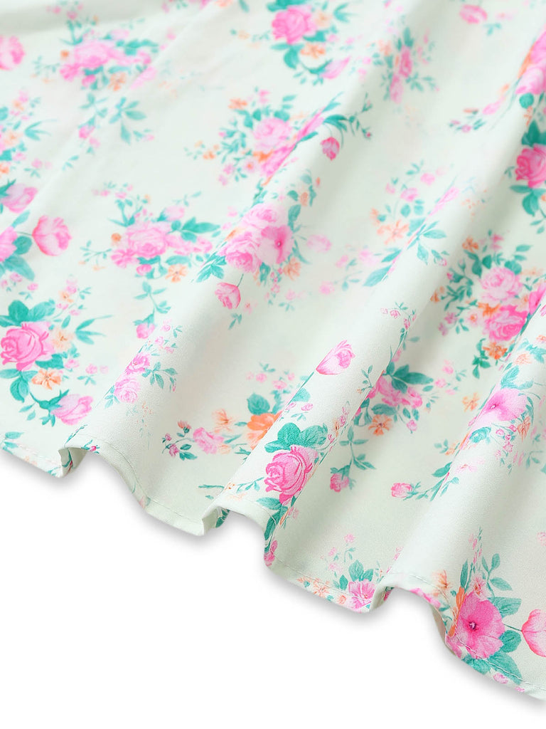 Green 1950s Floral Square Neck Dress 8