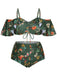 [Plus Size] Green 1950s Floral Drawstring Swimsuit Set, vintage swimsuit, pin-up swimwear - perfect for women who love vintage and retro fashion