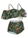 [Plus Size] Green 1950s Floral Drawstring Swimsuit Set, vintage swimsuit, pin-up swimwear - perfect for women who love vintage and retro fashion