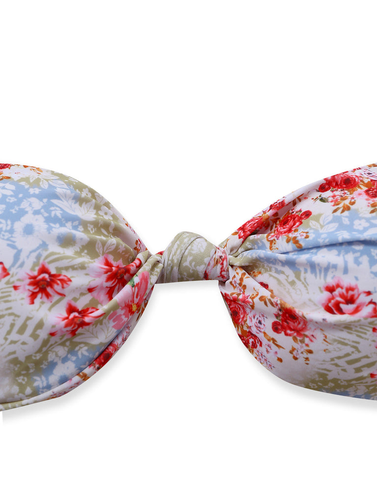 Green 1950s Floral Ruffle Bikini Set - vintage swimwear, retro swimsuit, pin-up style for vintage lovers