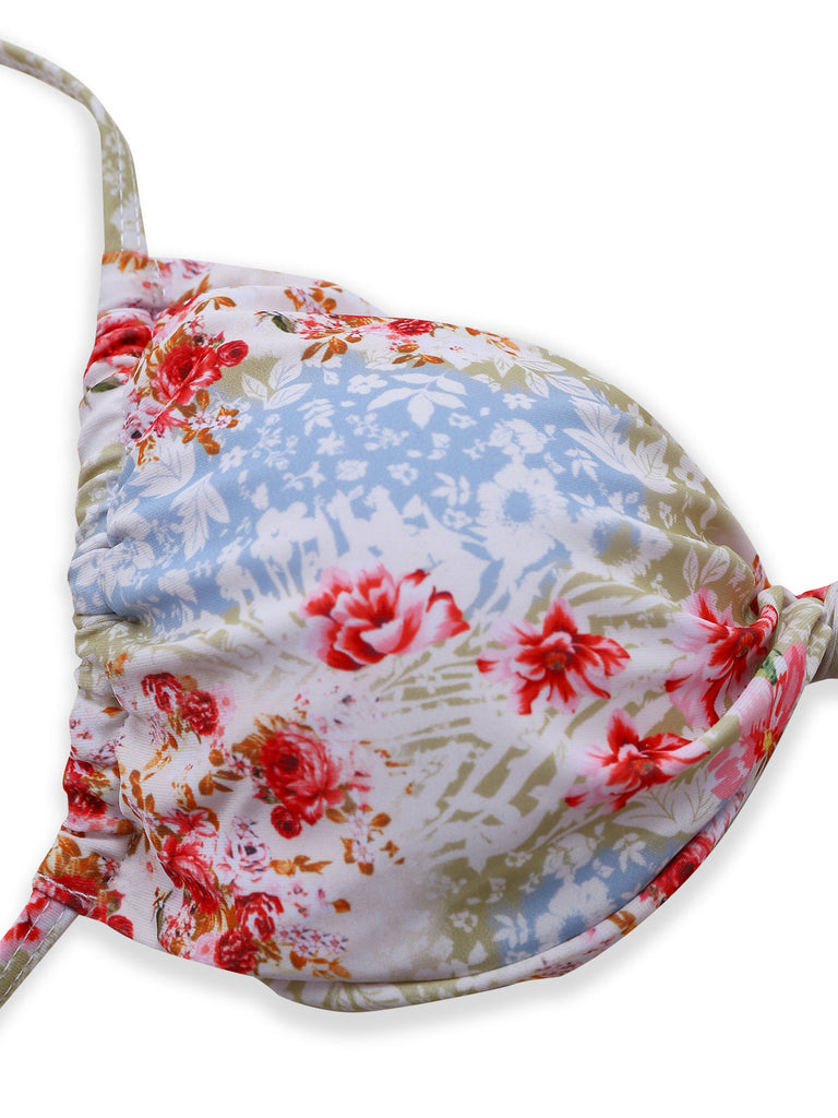 Green 1950s Floral Ruffle Bikini Set: beautiful vintage swimwear, retro swimsuit, pin-up style with timeless appeal