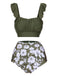 She's wearing Green 1950s Floral Ruffles Pleated Swimsuit and the whole beach remembers the 1950s