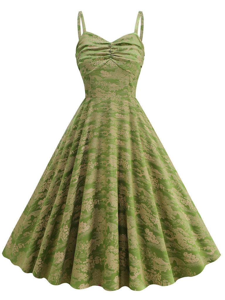 Green 1950s Floral Suspender Swing Dress, vintage dress, retro fashion, rockabilly, pin-up fashion - perfect for women who love vintage and retro fashion