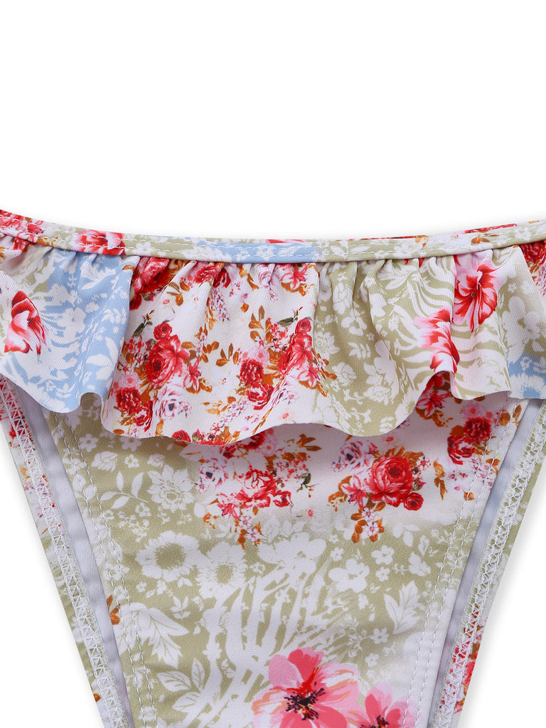 Green 1950s Floral Vintage Ruffle Bikini - vintage fashion, retro style