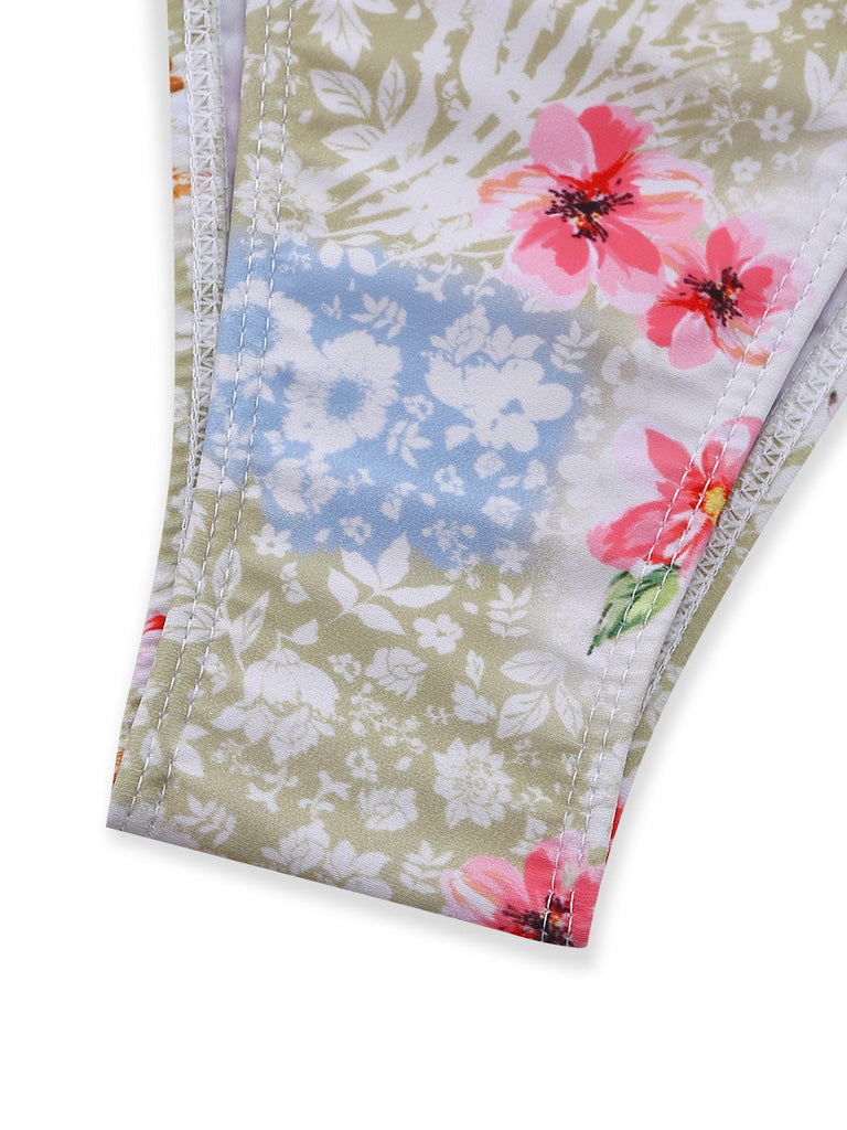 Green 1950s Floral Vintage Ruffle Bikini - vintage fashion, retro style