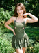 Army Green 1950s Halter Ruffle One-Piece Swimsuit 5