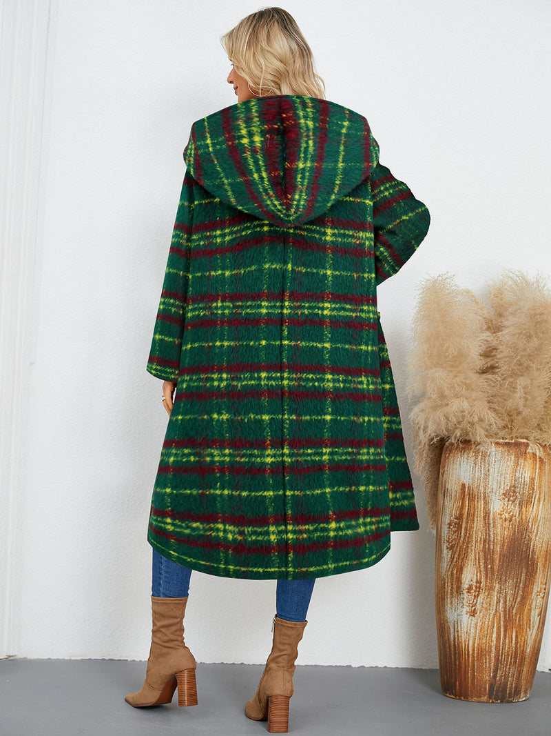 Green 1950s Gingham Plaid Hooded Coat | Retro Stage