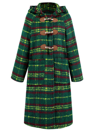 She throws on this Green 1950s Gingham Plaid Hooded Coat and the city feels like 1950s Paris