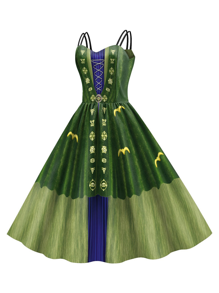 Green 1950s Halloween Double Straps Patchwork Dress: where 1950s romance meets her modern spirit