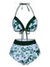 Green 1950s Halter Plants Print Swimsuit & Cover-Up — 1950s poolside glamour meets sun-drenched confidence