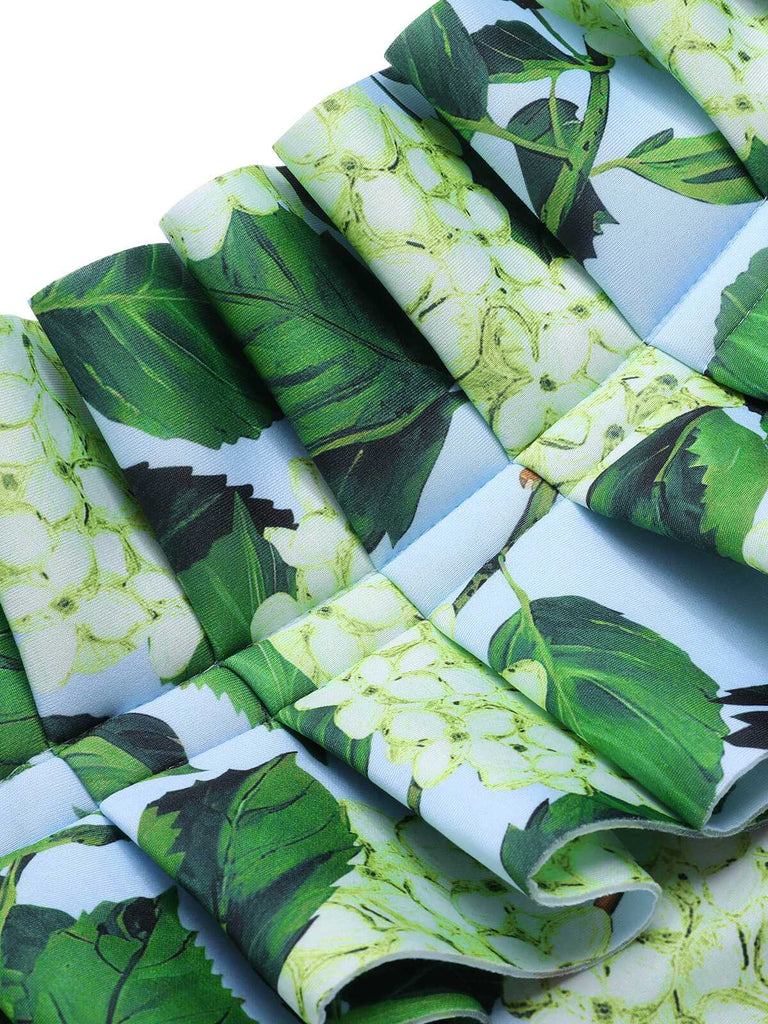 Green 1950s Hydrangea Floral Cold-Shoulder Swimsuit, vintage swimsuit, pin-up swimwear - perfect for women who love vintage and retro fashion