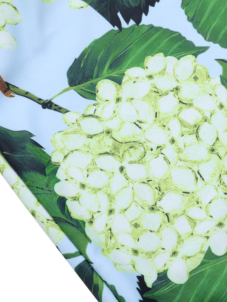 Green 1950s Hydrangea Floral Cold-Shoulder Swimsuit, vintage swimsuit, pin-up swimwear - perfect for women who love vintage and retro fashion