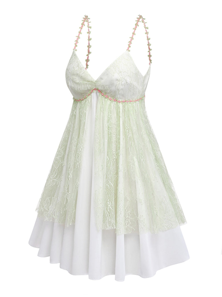 Green 1950s Lace Rose Strap Double Layer Nightdress | vintage dress, retro fashion, elegant style - perfect for retro fashion enthusiasts