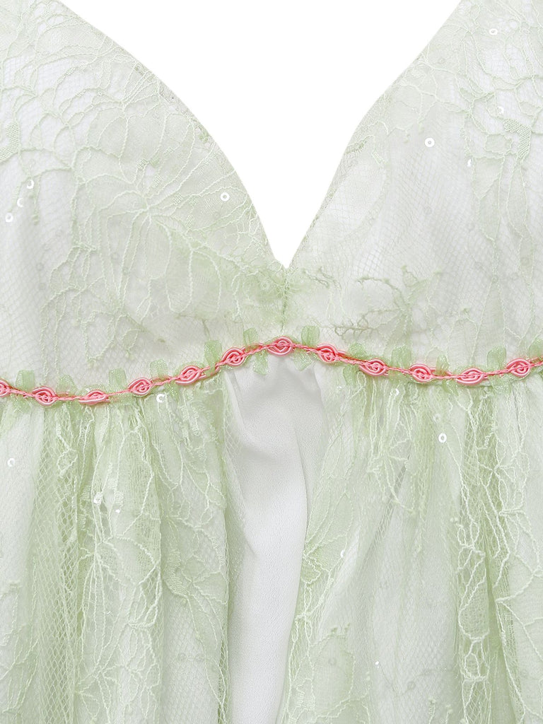 Green 1950s Lace Rose Strap Double Layer Nightdress | vintage dress, retro fashion, elegant style - perfect for retro fashion enthusiasts