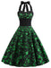 She slips into this Green 1950s Lucky Clover Halter Patchwork Dress and suddenly it's a 1950s daydream