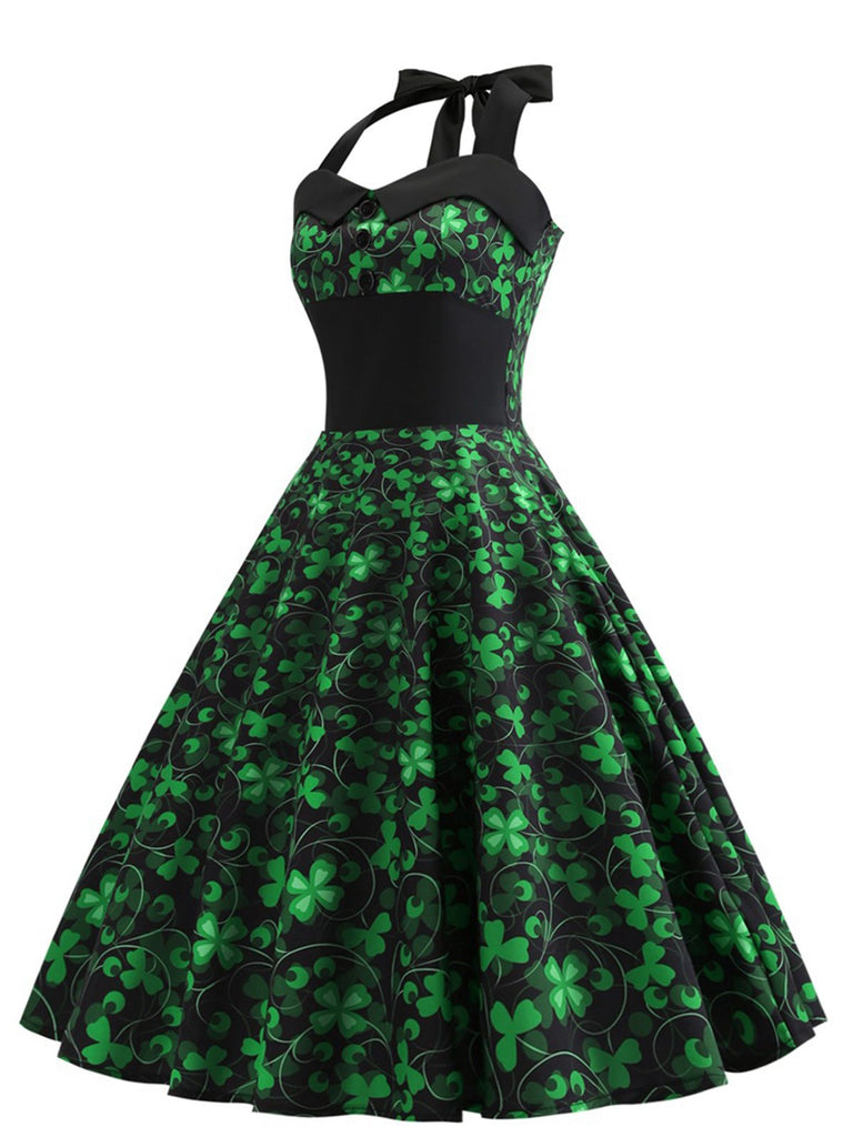 Green 1950s Lucky Clover Halter Patchwork Dress: where 1950s romance meets her modern spirit