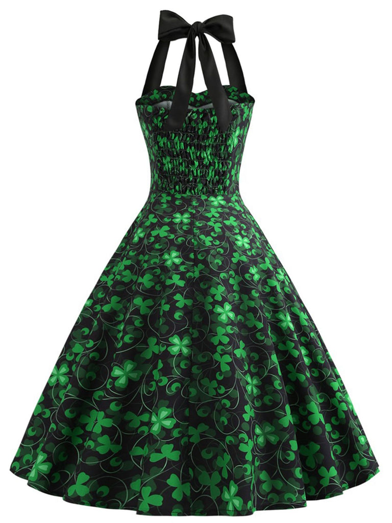 This Green 1950s Lucky Clover Halter Patchwork Dress wraps her in 1950s elegance, one twirl at a time