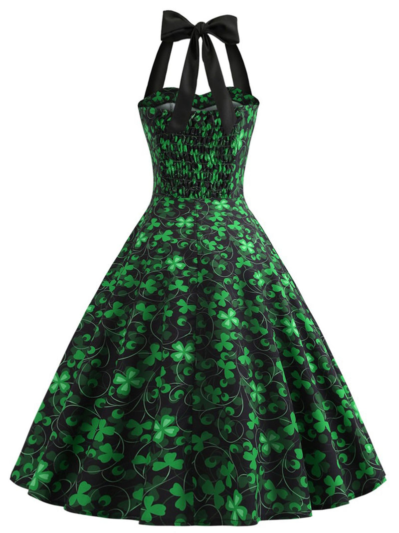 Green 1950s Lucky Clover Halter Patchwork Dress | Retro Stage Green 1950s Lucky Clover Halter Patchwork Dress | Retro Stage