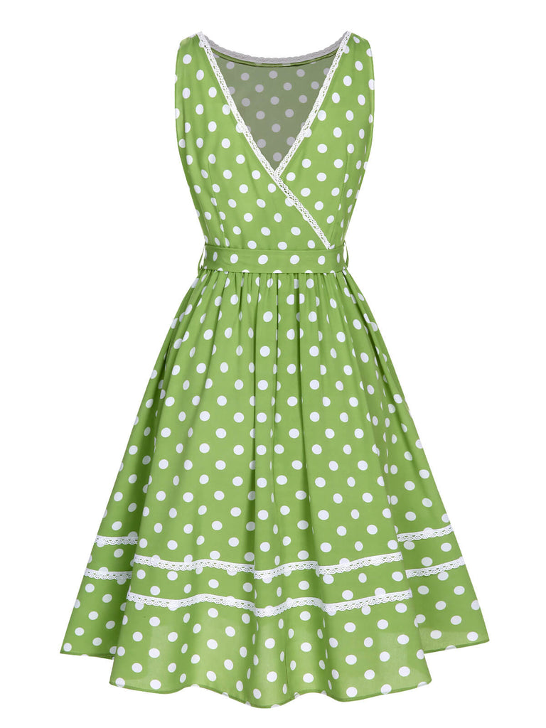 Green 1950s Polka Dot Lace Binding Dress Green 1950s Polka Dot Lace Binding Dress