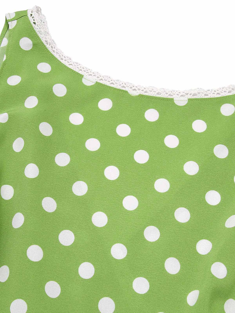 Green 1950s Polka Dot Lace Binding Dress | Retro Stage Green 1950s Polka Dot Lace Binding Dress | Retro Stage
