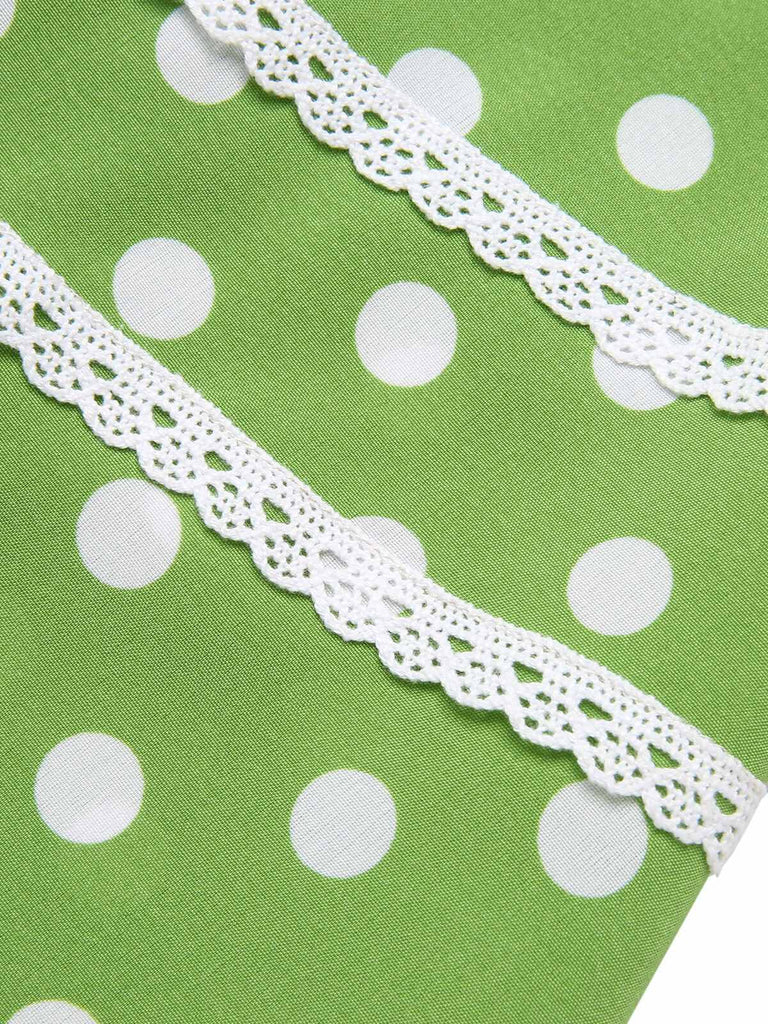 Green 1950s Polka Dot Lace Binding Dress | Retro Stage Green 1950s Polka Dot Lace Binding Dress | Retro Stage