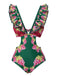 Green 1950s Retro-Flowers V-Neck Swimsuit, vintage swimsuit, pin-up swimwear - perfect for women who love vintage and retro fashion