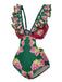 Green 1950s Retro-Flowers V-Neck Swimsuit, vintage swimsuit, pin-up swimwear - perfect for women who love vintage and retro fashion