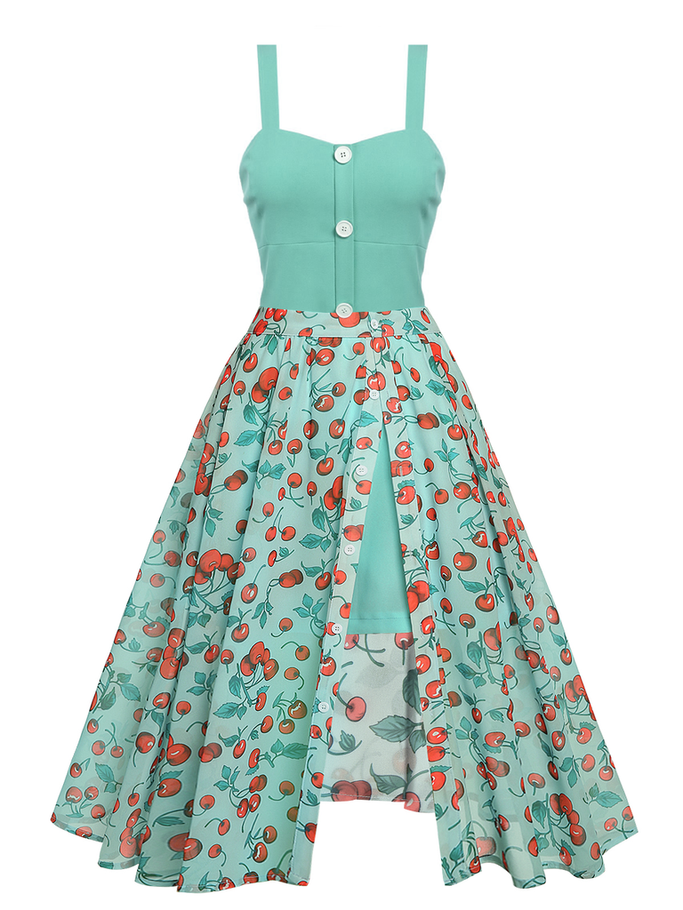 She sways in this Green 1950s Romper & Cherry Skirt and it's pure 1950s magic