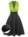 She slips into this Green 1950s Satin Lapel Patchwork Dress and suddenly it's a 1950s daydream