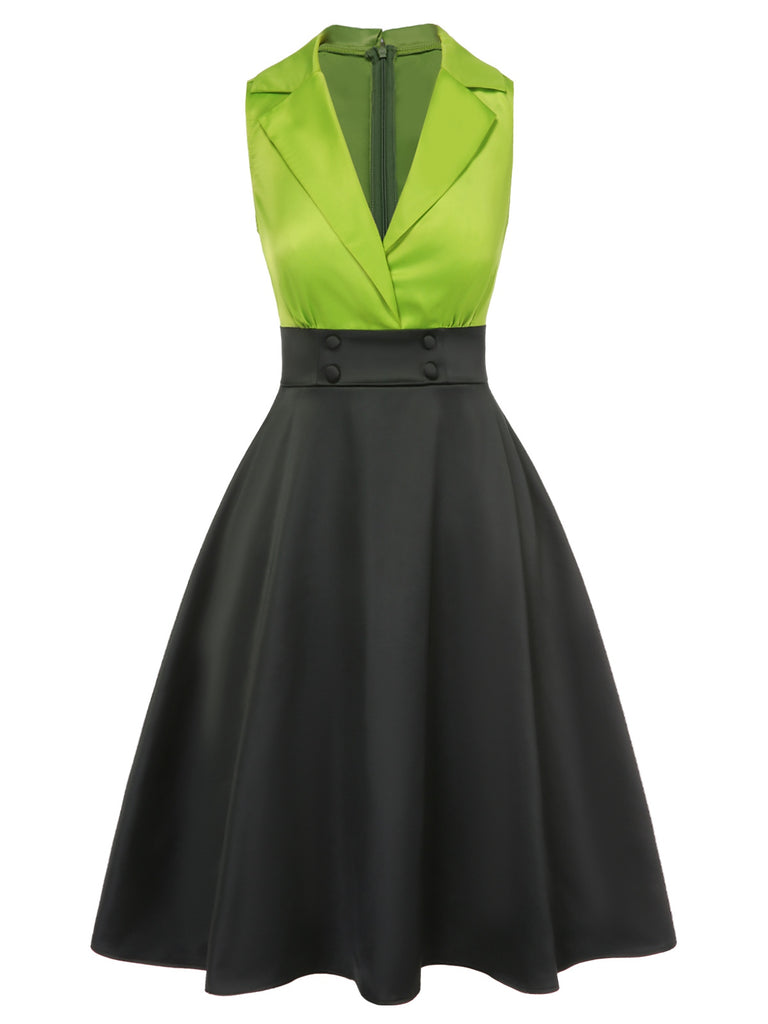 Green 1950s Satin Lapel Patchwork Dress, vintage dress, retro fashion, rockabilly, pin-up fashion - perfect for women who love vintage and retro fashion