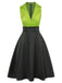 Green 1950s Satin Lapel Patchwork Dress, vintage dress, retro fashion, rockabilly, pin-up fashion - perfect for women who love vintage and retro fashion