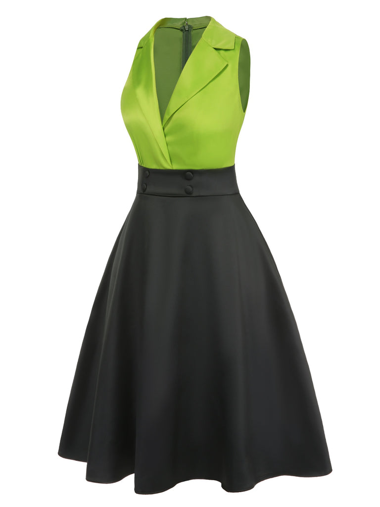 Green 1950s Satin Lapel Patchwork Dress, vintage dress, retro fashion, rockabilly, pin-up fashion - perfect for women who love vintage and retro fashion