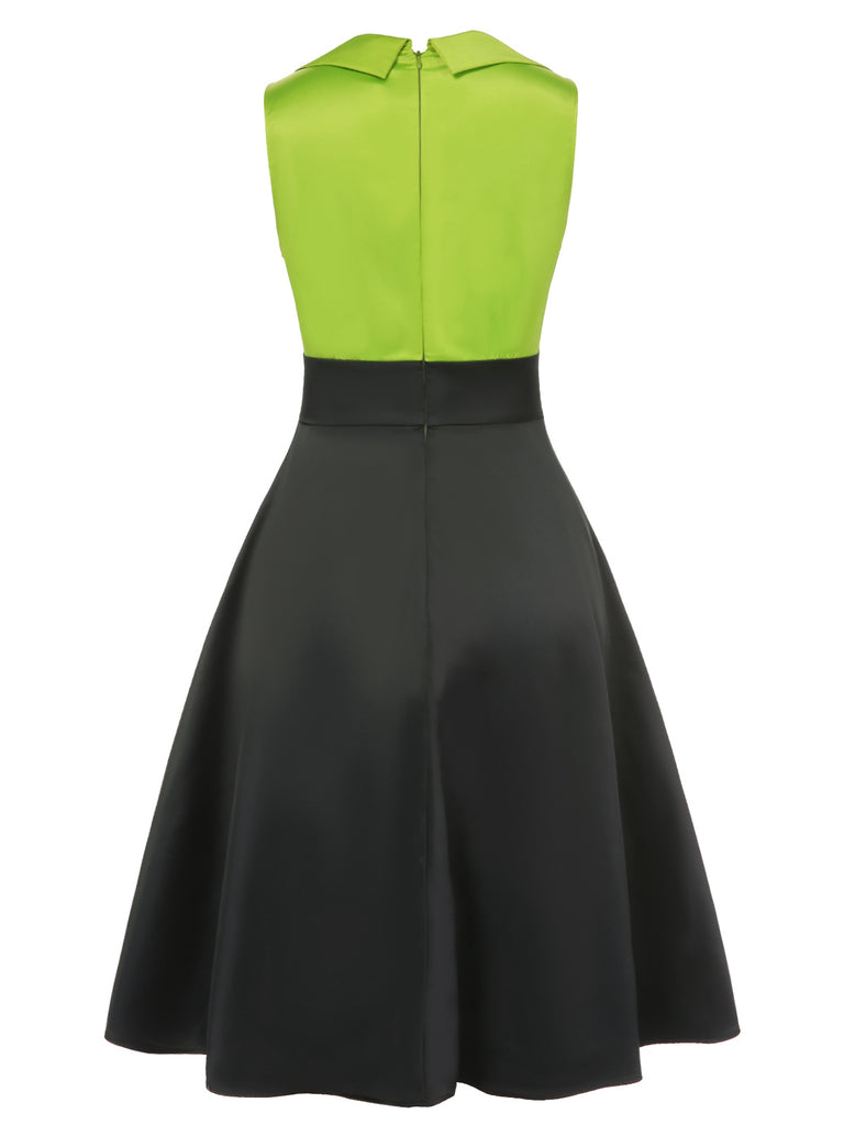 Green 1950s Satin Lapel Patchwork Dress, vintage dress, retro fashion, rockabilly, pin-up fashion - perfect for women who love vintage and retro fashion
